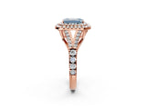 Rose gold Double Halo Fancy Blue Emerald Cut Diamond Split Shank Engagement Ring with Four-Prong Setting_5