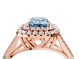 Rose gold Double Halo Fancy Blue Emerald Cut Diamond Split Shank Engagement Ring with Four-Prong Setting_7