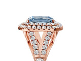 Rose gold Double Halo Fancy Blue Emerald Cut Diamond Split Shank Engagement Ring with Four-Prong Setting_8