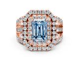 Rose gold Double Halo Fancy Blue Emerald Cut Diamond Split Shank Pave Set Ring_3