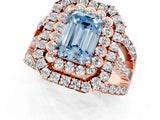 Rose gold Double Halo Fancy Blue Emerald Cut Diamond Split Shank Pave Set Ring_4