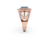 Rose gold Double Halo Fancy Blue Emerald Cut Diamond Split Shank Pave Set Ring_5