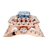 Rose gold Double Halo Fancy Blue Emerald Cut Diamond Split Shank Pave Set Ring_7