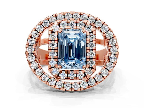 Rose Gold Emerald Cut Halo Engagement Ring Setting for Fancy Blue Center - Design RJ-762