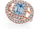 Rose gold Double Halo Fancy Blue Emerald Cut Diamond Split Shank Prong Setting Ring_1