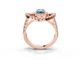 Rose gold Double Halo Fancy Blue Emerald Cut Diamond Split Shank Prong Setting Ring_3