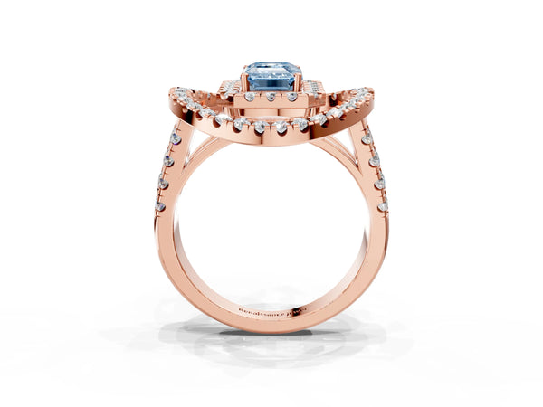 Rose Gold Emerald Cut Halo Engagement Ring Setting for Fancy Blue Center - Design RJ-762