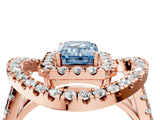 Rose gold Double Halo Fancy Blue Emerald Cut Diamond Split Shank Prong Setting Ring_4