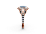 Rose gold Double Halo Fancy Blue Emerald  Cut Diamond Split Shank Ring with Four Prong Setting_22