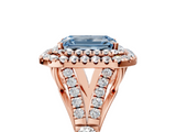 Rose gold Double Halo Fancy Blue Emerald  Cut Diamond Split Shank Ring with Four Prong Setting_25