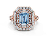 Rose gold Double Halo Fancy Blue Emerald  Cut Pave Split Shank Prong Set Ring_15