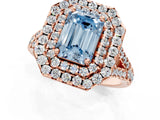 Rose gold Double Halo Fancy Blue Emerald  Cut Pave Split Shank Prong Set Ring_16