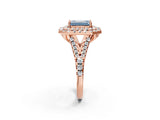 Rose gold Double Halo Fancy Blue Emerald  Cut Pave Split Shank Prong Set Ring_17