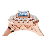 Rose gold Double Halo Fancy Blue Emerald  Cut Pave Split Shank Prong Set Ring_19