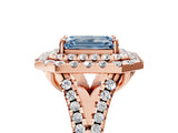 Rose gold Double Halo Fancy Blue Emerald  Cut Pave Split Shank Prong Set Ring_20