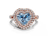 Rose gold Double Halo Fancy Blue Heart Cut Diamond Split Shank Engagement Ring with Four-Prong Setting_3