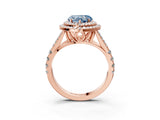 Rose gold Double Halo Fancy Blue Heart Cut Diamond Split Shank Engagement Ring with Four-Prong Setting_6