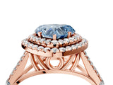 Rose gold Double Halo Fancy Blue Heart Cut Diamond Split Shank Engagement Ring with Four-Prong Setting_7
