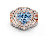 Rose gold Double Halo Fancy Blue Heart Cut Diamond Split Shank Pave Set Ring_3