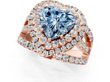 Rose gold Double Halo Fancy Blue Heart Cut Diamond Split Shank Pave Set Ring_4