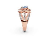 Rose gold Double Halo Fancy Blue Heart Cut Diamond Split Shank Pave Set Ring_5