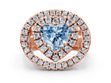 Rose gold Double Halo Fancy Blue Heart Cut Diamond Split Shank Prong Setting Ring
