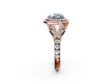 Rose gold Double Halo Fancy Blue Heart  Cut Diamond Split Shank Ring with Four Prong Setting_21