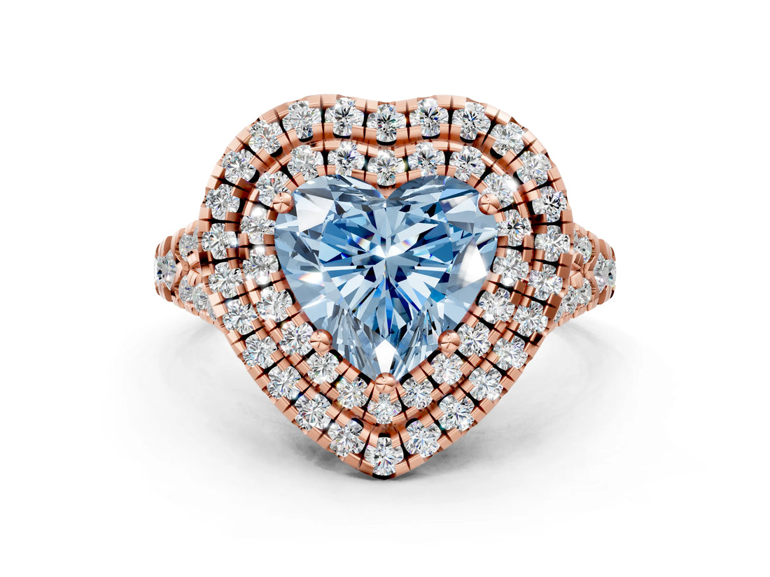 Rose gold Double Halo Fancy Blue Heart  Cut Pave Split Shank Prong Set Ring_15