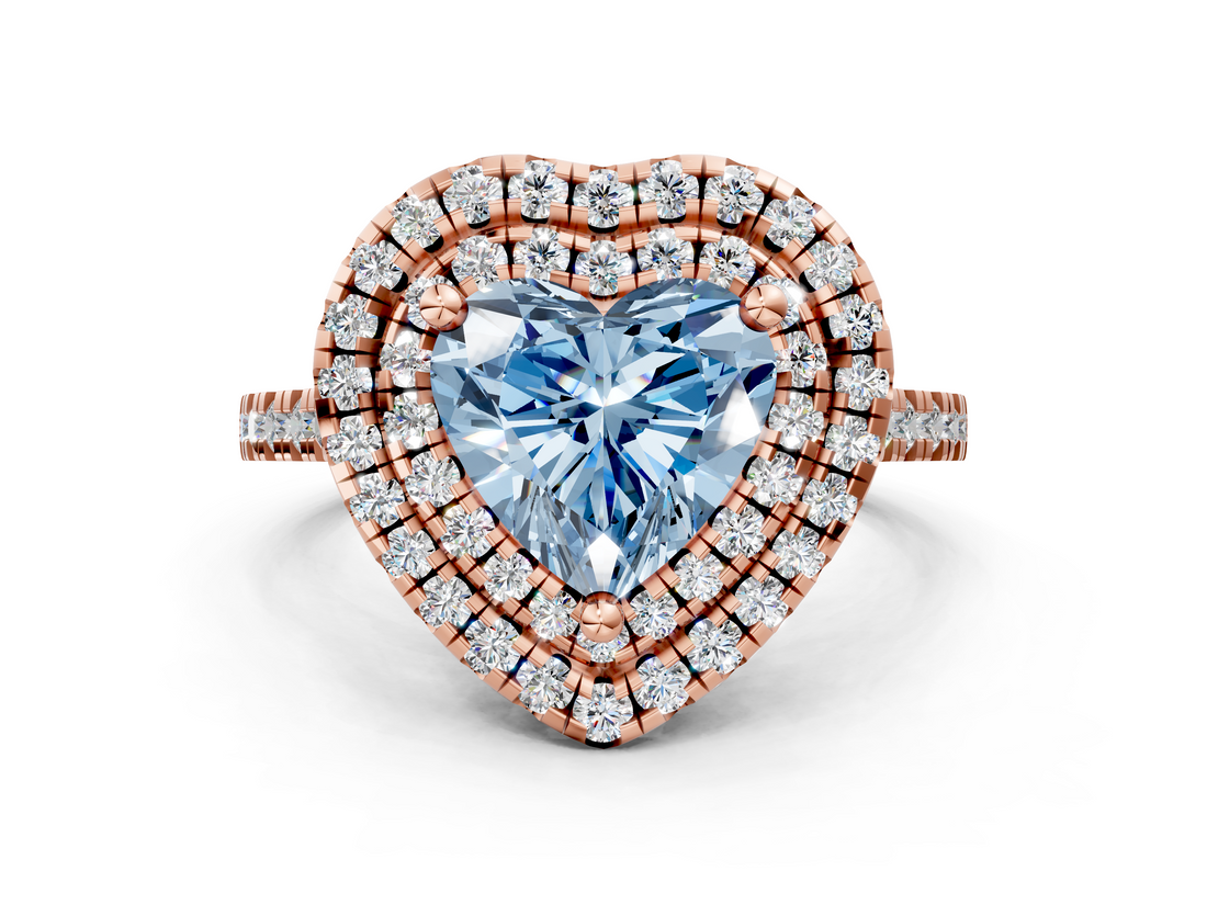 Rose gold Double Halo Fancy Blue Heart  Diamond Pave Band with Four-Prong Setting_42