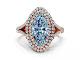 Rose gold Double Halo Fancy Blue Marquise -Shaped Split Shank Diamond Ring with Prong Setting_15