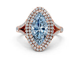 Rose gold Double Halo Fancy Blue Marquise Cut Diamond Split Shank Engagement Ring with Four-Prong Setting_3