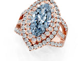 Rose gold Double Halo Fancy Blue Marquise Cut Diamond Split Shank Pave Set Ring_4