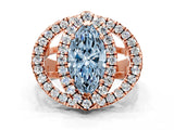 Rose gold Double Halo Fancy Blue Marquise Cut Diamond Split Shank Prong Setting Ring