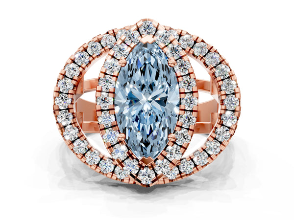 Rose Gold Marquise Halo Engagement Ring Setting for Fancy Blue Center - Design RJ-762