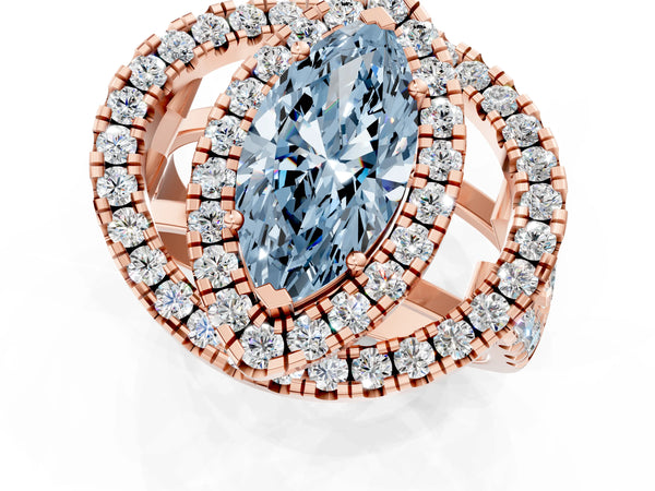Rose Gold Marquise Halo Engagement Ring Setting for Fancy Blue Center - Design RJ-762