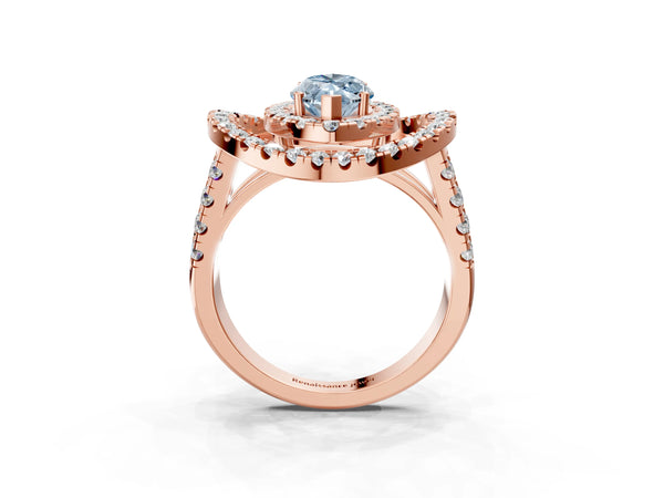 Rose Gold Marquise Halo Engagement Ring Setting for Fancy Blue Center - Design RJ-762
