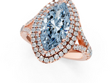 Rose gold Double Halo Fancy Blue Marquise  Cut Diamond Split Shank Ring with Four Prong Setting_21