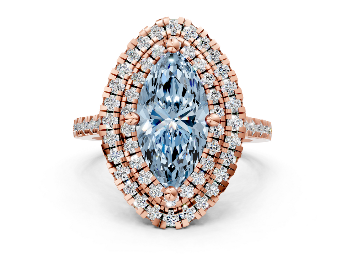 Rose gold Double Halo Fancy Blue Marquise  Diamond Pave Band with Four-Prong Setting_40
