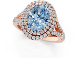 Rose gold Double Halo Fancy Blue Oval Cut Diamond Split Shank Engagement Ring with Four-Prong Setting_4
