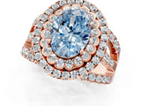 Rose gold Double Halo Fancy Blue Oval Cut Diamond Split Shank Pave Set Ring_4