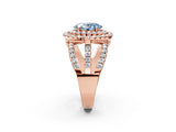 Rose gold Double Halo Fancy Blue Oval Cut Diamond Split Shank Pave Set Ring_5