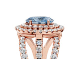 Rose gold Double Halo Fancy Blue Oval Cut Diamond Split Shank Pave Set Ring_8