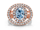 Rose gold Double Halo Fancy Blue Oval Cut Diamond Split Shank Prong Setting Ring
