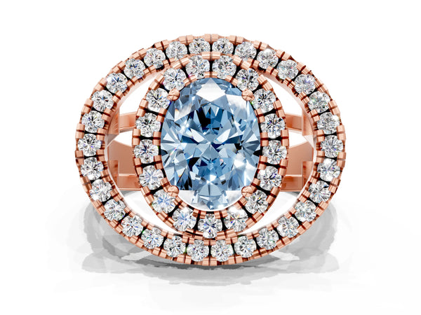 Rose Gold Oval Halo Engagement Ring Setting for Fancy Blue Center - Design RJ-762