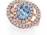 Rose gold Double Halo Fancy Blue Oval Cut Diamond Split Shank Prong Setting Ring_1