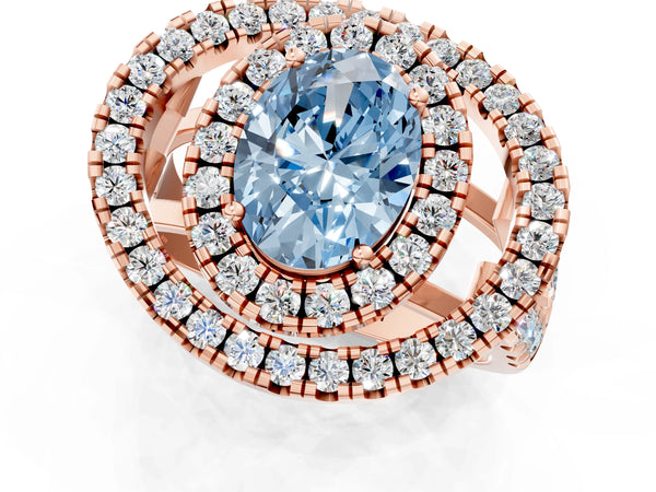 Rose Gold Oval Halo Engagement Ring Setting for Fancy Blue Center - Design RJ-762
