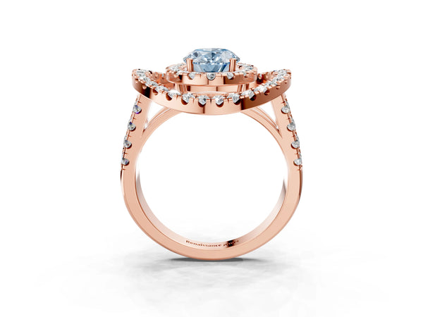 Rose Gold Oval Halo Engagement Ring Setting for Fancy Blue Center - Design RJ-762