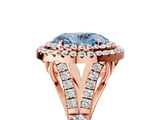 Rose gold Double Halo Fancy Blue Oval  Cut Diamond Split Shank Ring with Four Prong Setting_25
