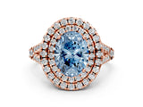 Rose gold Double Halo Fancy Blue Oval  Cut Pave Split Shank Prong Set Ring_15