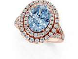 Rose gold Double Halo Fancy Blue Oval  Cut Pave Split Shank Prong Set Ring_16